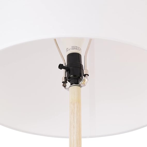 Globe Electric 65 Floor Lamp, Wood-Toned Finish, White Cotton Shade, Japandi Style, E26 Base, On/Off Rotary Switch, 5-Ft Cord, 52112