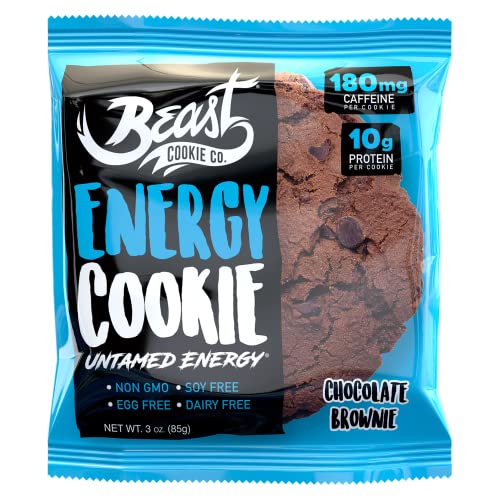 Beast Energy Cookie, Protein Cookie Chocolate Brownie - Vegan Protein Cookies, Contain 180Mg Of Caffeine & 10G Of Protein, Dairy-Free, Soy-Free, Egg-Free, Non-Gmo - 3 Oz, 6-Pack #TOP5