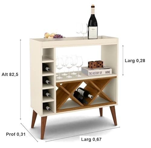 Aparador Adega Bar Malibu Estilo Retrô Pés Palito cor Off White/Freijo - Jm Casa dos móveis