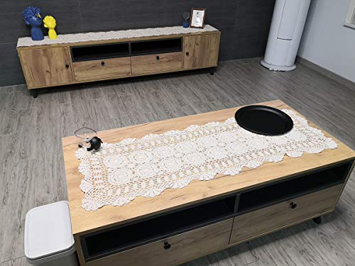 Hetao 15X47 100% Cotton Handmade Crochet Lace Table Runners Oblong Tablecloth Doilies Doily,Beige #TOP2
