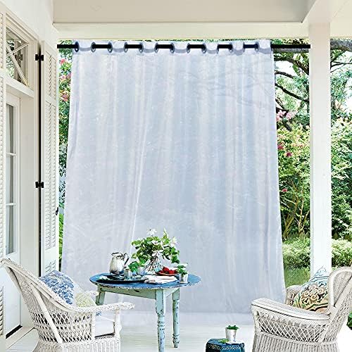 RYB HOME Sheer Curtain for Patio - Extra Wide Outdoor Curtain Water Repellent Filter Glare, White Voile Panels for Porch/Balcony/Gazebo, 100 x 96 inches