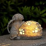 Ploxoiven Dog Memorial Gifts Outdoor Statue with Solar Lights,Outdoor Resin Pet Ornament Grave Memorial Angel Decor Stone Effect