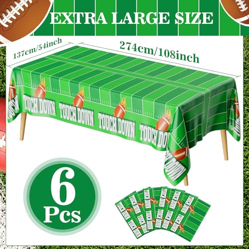 Image of Diueoly Football Tablecloth, 6 PCS Rectangular 54'x108' Disposable Plastic Touchdown Table Cover for Football Tailgate Birthday Party Supplies Superbowl Party Decorations