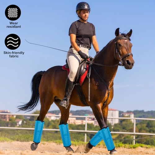 Image of Horse Fly Boots, Breathable Mesh Protection Set of 4, Comfortable Pony Leggings, Breathable Mesh Design, Equines Supplies for Reduce Stomping, Hoof Damage & Leg Fatigue (Blue, Medium)