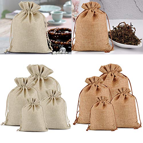 Lucky Monet 25/50/100PCS Burlap Gift Bags Wedding Hessian Jute Bags Linen Jewelry Pouches with Drawstring for Birthday, Party, Wedding Favors, Present, Art and DIY Craft (50Pcs, Coffee, 5” x 7”)