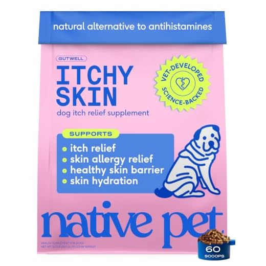 GutWell Itchy Skin - Dog Itching Skin Relief & Seasonal Allergy Itch Relief for Dogs - Promotes Skin Hydration, Elasticity & Healthy Barrier with Triple-biotic Blend, Zinc, & Vitamin E - 60 Scoops