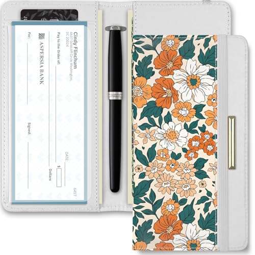 Image of Printed Checkbook Cover, RFID Blocking Checkbook, Stylish, Lightweight, Slim Durable, Multi-Functional Checkbook Holder for Personal and Business Checks (Flower-Yellow)