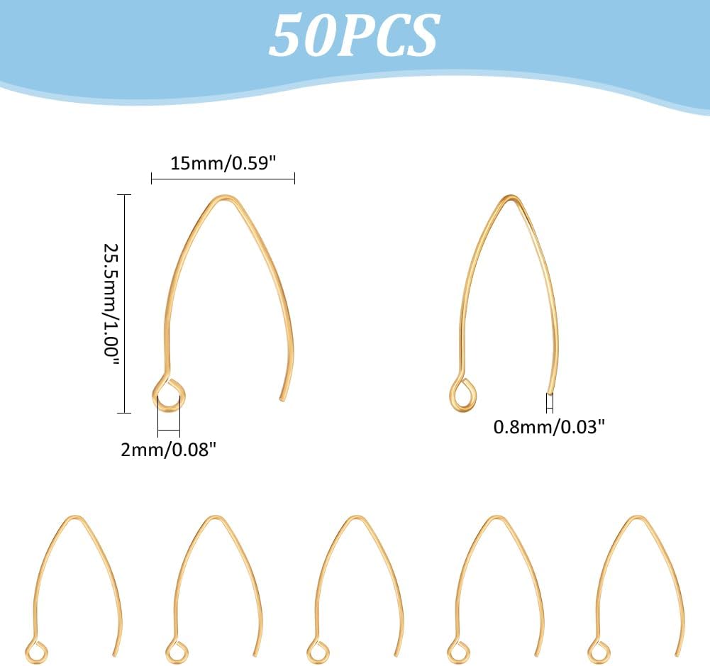 UNICRAFTALE About 50pcs Golden V-Shape Stainless Steel Earring Hooks Metal Ear Wires Drop Earring Hook with Horizontal Loop for Jewelry Making DIY Earrings Findings 25.5x15x0.8mm image 5