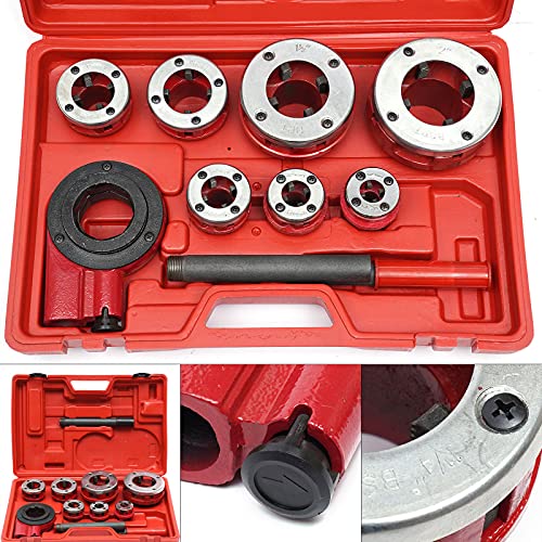 ZAWAYINE 7 Size Pipe Threader Kit, Portable Electric Pipe Die Sets For Threading, 3/8\" to 2\" Die Dies Set with Handle Ratchet