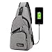 Produktbild JL-Q Tragetasche Brusttasche Mit USB-Aufladung Port Crossbody Leinwand Für Männer Frauen Leichte Wanderreise Rucksack,Gray
