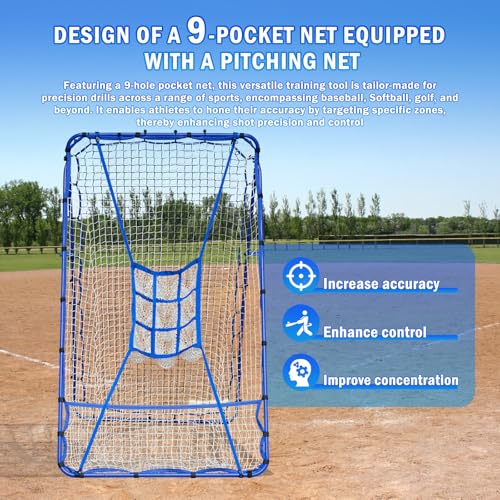 Image of Volleyball Baseball Rebounder Net, Softball Rebounder Pitchback Net Quick Adjustments, Quick Adjustments Lacrosse Bounce Back Practice Equipment, Ideal for Outdoor Indoor and Backyard Training