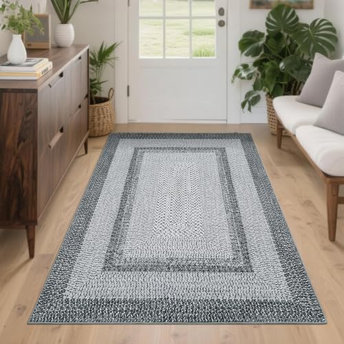 GarveeHome Printed Rugs with Braided Pattern on it, Washable Rug 4x6 Entryway Rug Non Slip Living Room Area Rug Soft Non Shedding Low Pile Stain Resistant Carpet for Kitchen Bedroom Nursery