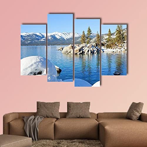 FACAICAI Moderne Wandbilder Winter In Lake Tahoe Leinwand Bilder 4 Teilig Leinwandbild Bilder Hd-Druck 3D Bilder 4 TLG Wandkunst Abstraktes Design Cover