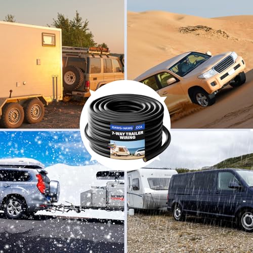 yyzimuqi 100 FT 10-14 AWG 7 Way Trailer Wiring Harness Heavy Duty 7 Wire Trailer Cable CCA 10-14 Gauge 7 Blade Round Conductor Cable Insulated Stranded Copper Clad Aluminum for RV Hitch Campers Trucks by yyzimuqi - Image 5