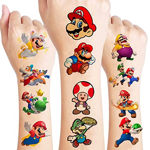 8 Blätter Super Mario Temporäre Tattoo Kinder, Wasserdichte Kindertattoos Aufkleber Set Cover