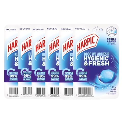 Harpic - Lot de 6x2 Blocs WC adhésif Hygienic & Fresh Brise Marine (12)