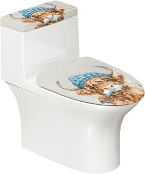 Brown Cattle Toilet Lid Cover Set 2Pcs Toilet Cover Washable Replacement Highland Cow Baby Shower Decorations Bathroom Accessories Decor