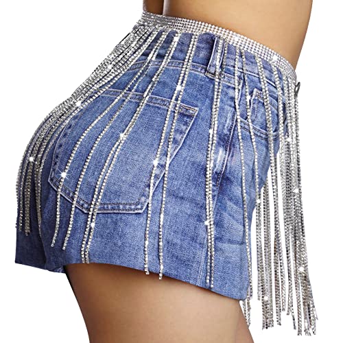 hoyuwak Rhinestone Waist Chain Belt Silver Gold Body Chain Crystal Belly Dance Chain Body Jewelry for Women Rave Festive3