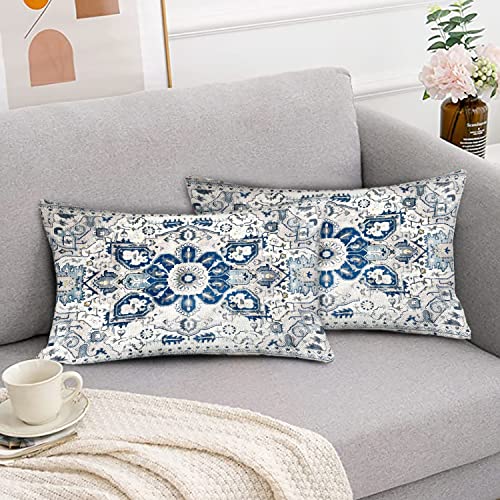 Snycler Blue Boho Ethnic Pattern Linen Pillow Covers #TOP22