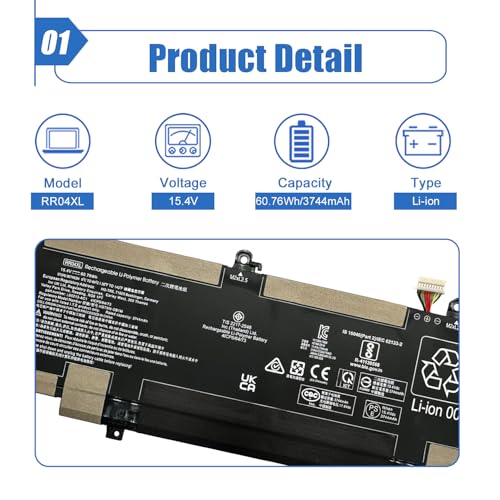 Image of RR04XL Laptop Battery Compatible with HP Spectre X360 13-AW 13-AW0000 | 15.4V 60.76Wh 3744mAh, Replacement for HP Spectre X360 13-AW0023DX 13-AW0002NI 13-AW2510NZ, RR04060XL HSTNN-DB9K L60213-2C1