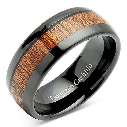 100S JEWELRY Engraved Personalized Tungsten Rings for Men Women Wood Inlay Black Plated Comfort Fit Size 6-16 (Tungsten, 13.5)