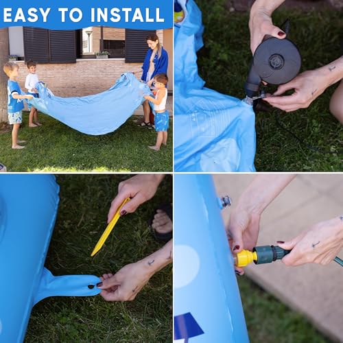 Zone Tech Splash Pad Sprinkler for Kids Outdoor Play, Big Inflatable Shark Sprinkler with Basketball Hoop Water Splash Pad for Dog, Toddlers Outdoor Water Toys, Ball and Accessories Included