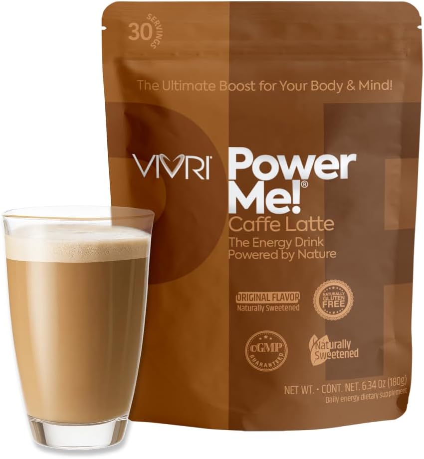 VIVRI PowerMe! Energy Boost Formula | Caffe Latte Flavor | Coffee Alternative | Made with Natural Green Tea, Guarana, Yerba Mate & B Complex | 30 Servings