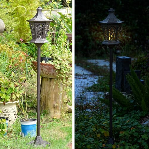Sungmor Outdoor Decorative Lanterns, 47" Tall Cast Iron Floor Standing Candle Holders, Rustic Lantern Stand for Lawn Yard, Heavy Garden Lamp Post Porch Decor, Large Landscaping Candle Lantern by Sungmor - Image 6