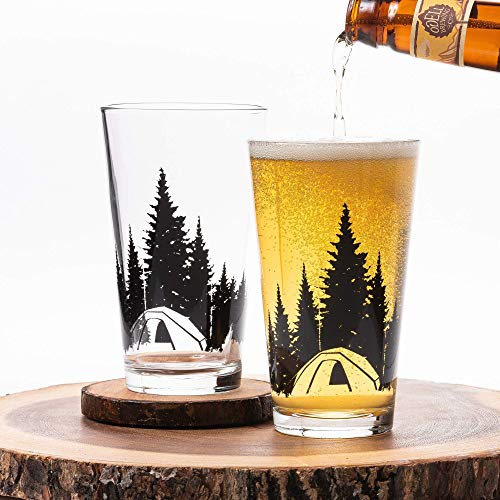 Pint Glasses By Black Lantern – Handmade Craft Beer Glasses And Bar Glassware – Camping In The Woods Design (Set Of Two 16Oz. Glasses) #TOP1