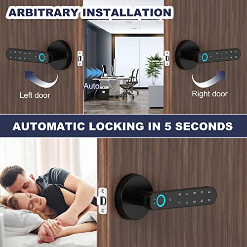 Fingerprint Door Lock, Smart Code Biometric Door Lock，With Passcode Keypad Keyless Entry Door Handle，For Bedroom Home Hotel Office Apartment Blac #TOP4