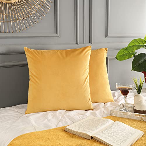 Rely+ Pack Of 2 Velvet Throw Pillow Cover Yellow 18X18 Inch - Solid Pattern Square Throw Pillow Case - Decorative Soft Cushion Cover For Bedroom, Farmhouse, Sofa, Bed, Chair, Couch Car-Cover #TOP2