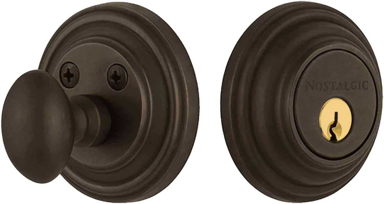 Nostalgic Warehouse 702277 Classic Rosette Single Cylinder Deadbolt in Oil-Rubbed Bronze,