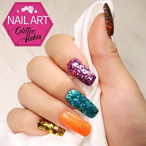 48 Pots Nail Art Glitter Set, FANDAMEI 24 Pots Extra Fine Glitter & 24 Pots Holographic Nail Sequins, Chunky Glitter for Wax Melt Resin Cosmetic, Body Face Eye Glitter for Makeup in Festival