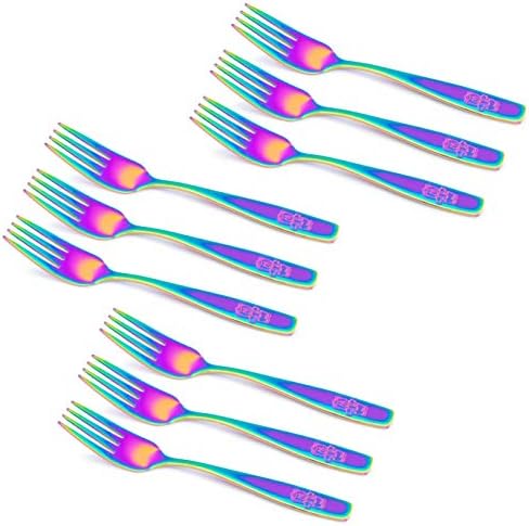 9 Piece Stainless Steel Rainbow Kids Forks, Kids Cutlery, Child and Toddler Safe Flatware, Kids Silverware, Kids Utensil Set, Includes A Total of 9 Forks for Convenience, Ideal for Home and Preschools