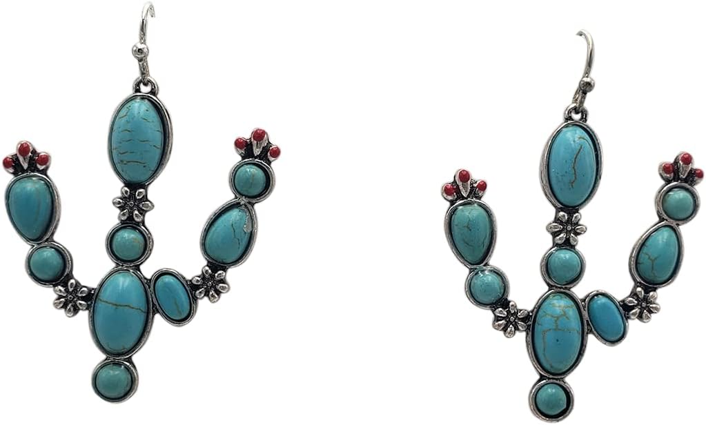 Rosemarie & Jubalee Women's Western Style Semi Precious Turquoise Blue Howlite Stone Textured Metal Cactus Jewlery Pieces