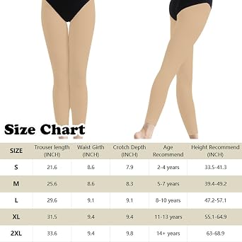 Kunoli Footless Dance Tights for Girls Kids Ballet Tights Black/Tan/White | 2 Pack Girls Footless Dance Tights for Toddler Little Big Girls for School and Daily