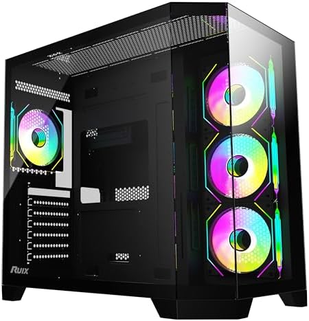 RUIX OV303 ATX 미드타워 PC 케이스, 사전 설치된 4 x 120mm 프리즘 ARGB PWM 팬, USB 3.0 및 타입 C 포트, 고유량 게이밍 컴퓨터 케이스 - 블랙 — 사진 7