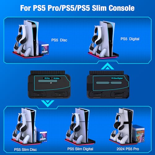 Support de refroidissement PS5 Pro à LED et double chargeur de manette