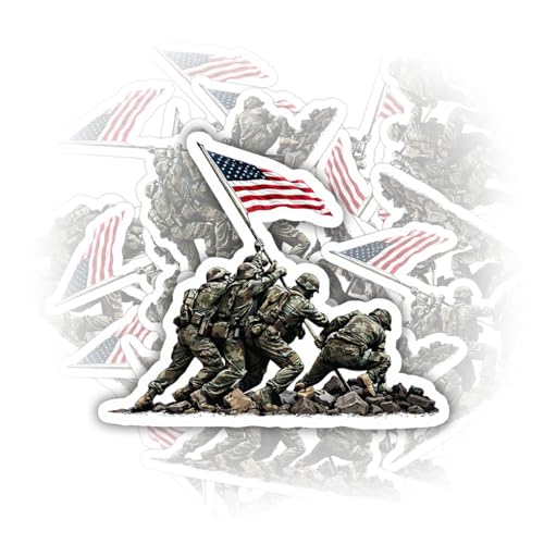 3 Pcs Iwo Jima Memorial Sticker, Raising The Flag Soldiers Patriotic USA History Design Stickers Die-Cut Waterproof for Laptop, Water Bottle, Phone, Window, Helmet