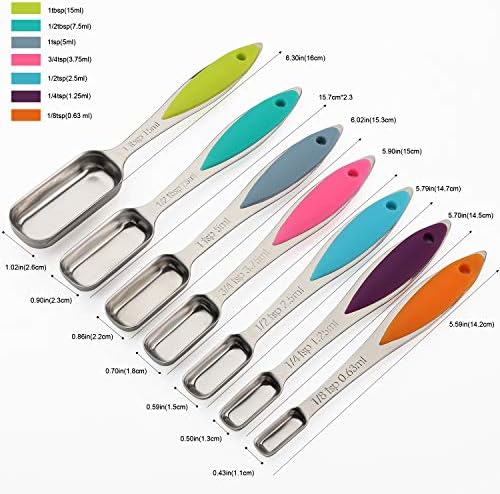 Measuring Spoons Set Stainless Steel Long Handle Measuring Spoons Stackable Heavy Duty Metal Teaspoon Tablespoon Measure Spoon Set of 7 for Measuring Dry Liquid Ingredients, By YellRin