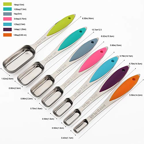 Measuring Spoons Set Stainless Steel Long Handle Measuring Spoons Stackable Heavy Duty Metal Teaspoon Tablespoon Measure Spoon Set Of 7 For Measuring Dry Liquid Ingredients, By Yellrin #TOP2