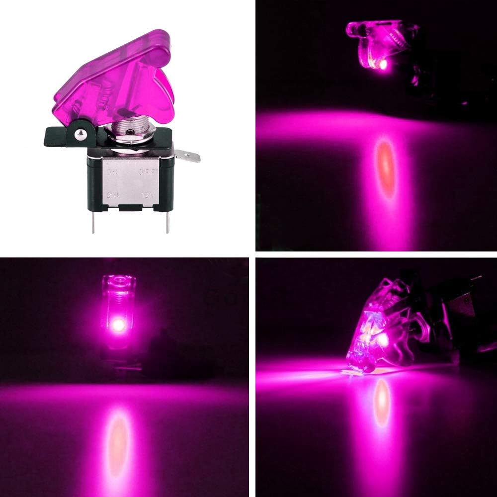 ESUPPORT Car Purple Cover Purple LED Light Rokcer Toggle Switch SPST ON Off Pack of 5