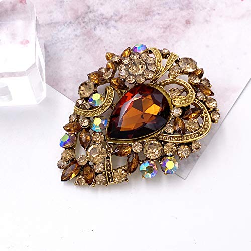LAXPICOL Women's Vintage Brown Austrian Crystal Elegant Flower Teardrop Brooch Gold Tone by LAXPICOL - Used condition - Image 2