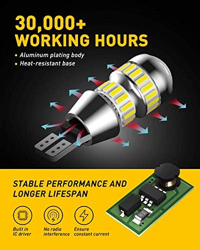 AUXITO 912 921 LED Bulb Reverse Light Bulbs, 600% Ultra Bright White, Non-polarity 906 W16W T15 921 LED Bulb Direct Back Up Parking Light Replacement Lamp, Pack of 2 - 4