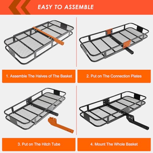 Image of Hitch Cargo Carrier Basket 60 inch*25 inch*6 inch+Bag 25 Cubic Feet(60 inch*24 inch*31 inch) | Included Cargo Net with Attachment Hooks,Ratchet Straps,Hitch Stabilizer|500 Lbs Capacity,Foldable,fit 2 inch Receiver