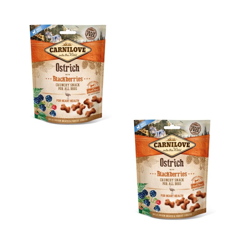 Carnilove Crunchy Snack Ostrich with Blackberries | Doppelpack | 2 x 200 g | Snack mit Strauß und Brombeere für Hunde | Brombeere als natürliche Quelle von Antioxidantien