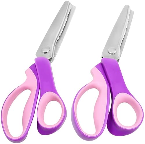 Pinking Shears Scissors For Fabric, 2-Piece Bundle Of Zig Zag Scissors & Scalloped Pinking Shears | 100% Stainless Steel Sewing Pinking Shears For Fabric Cutting, Ideal Craft Scissors Decorative Edge #TOP6