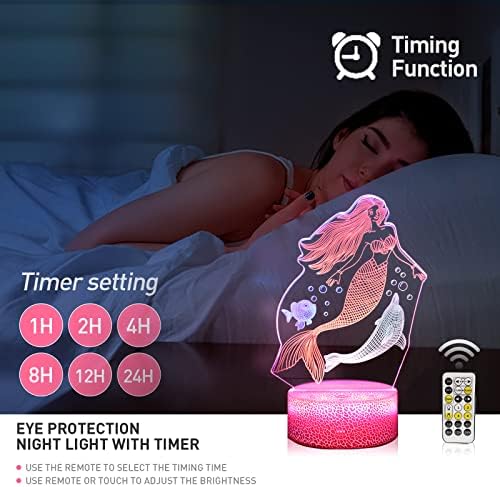 EXOOHOUO 3 Pcs Mermaid Night Light 3D Illusion LED Lights Mermaid Toy Gifts for Girls 7 Colour Changing with Remote Room Decor Birthday Gifts for Girls Kids