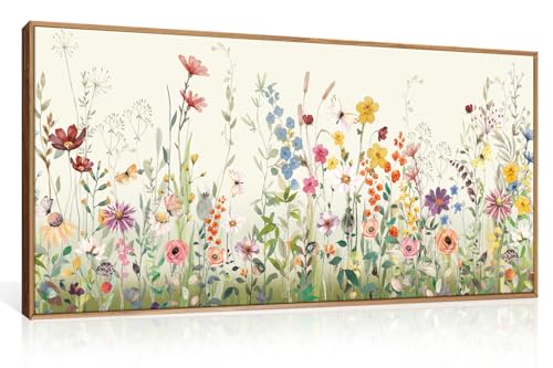 Aryroi Spring Colorful Floral Watercolor Framed Canvas Wall Art Set,Natural