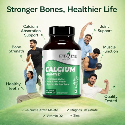Image of End2End Nutrition Calcium Bone Health Formula with Calcium, Vitamin D3 Magnesium & Zinc Per Serving For Bone Health of Men &Women- 60 Tablets